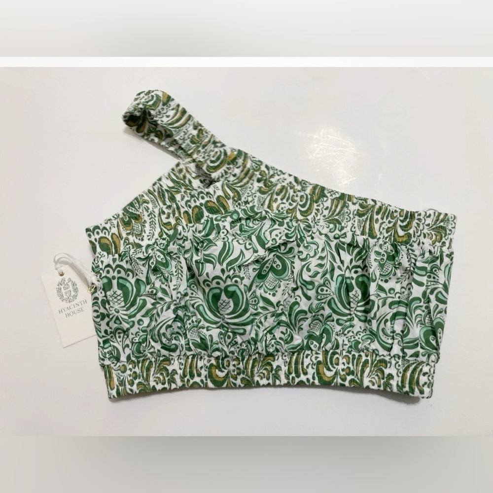 Hyacinth House Gina One Shoulder Crop Top Green Floral Cotton NWT Size XS - Picture 7 of 11